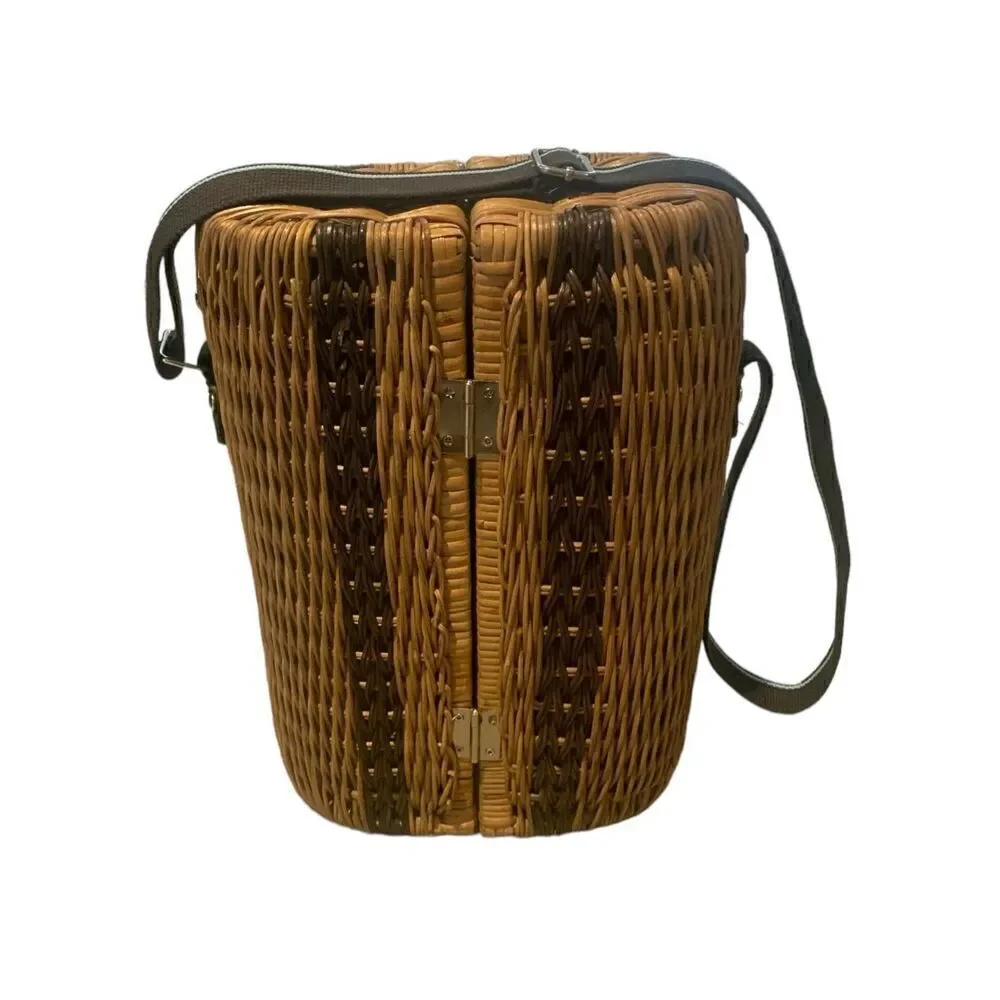 New Wicker Wine Picnic Basket Carry Strap Bottle Stopper Opener Date Night 2 Gla